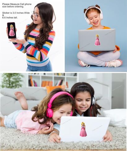 ملصقات الأميرة للأطفال المراهقين دمية أنيمي ملصق لاصق مقاوم للماء من الفينيل لنافذة السيارة وزجاجة المياه بهلوان الغرور ولوح التزلج والكمبيوتر المحمول والأمتعة والثلاجة اللون الخوخ الوردي مقاس 6.6 بوصة طول × 3 بوصة عرض in Kuwait