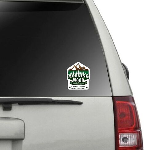 Morning Wood Campground Vinyl Decal Sticker For Cars Trucks Windows Bumpers Walls Laptops Cups Etc - Peel And Stick Weatherproof Indoor Outdoor Full Color Printed Laminated Vinyl - 5 Inches At Largest Point - KCD3443 in Saudi Arabia