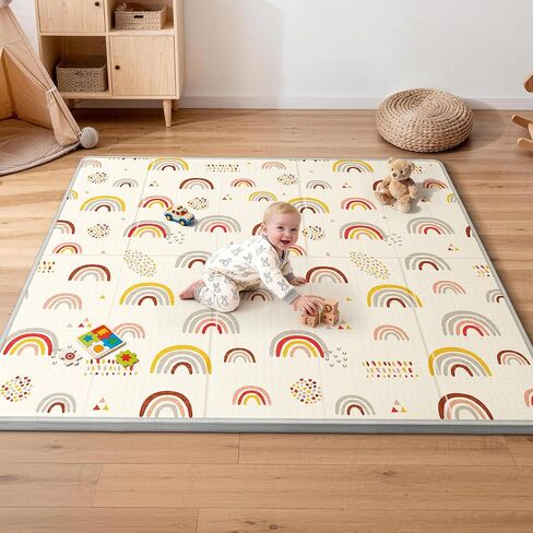 Baby Play Mat,79x71 Foldable Play Mat for Baby,Extra Large Tummy Time and Crawling Mat,Waterproof,Anti-Slip Baby Crawling Mat,Foam Play Mat for Baby,Folding Play Mats for Babies and Toddlers,Rainbow in Saudi Arabia