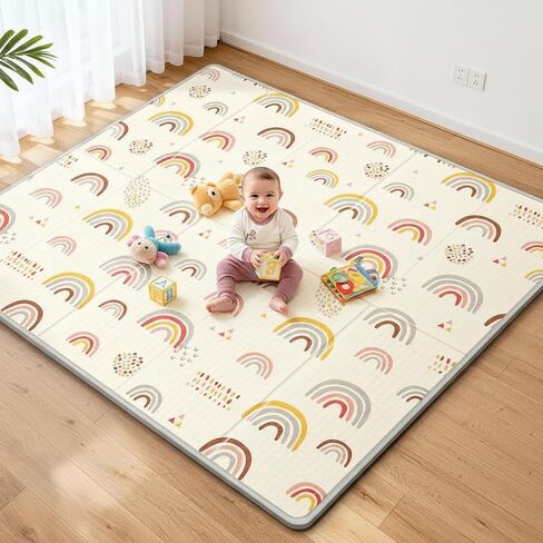 Baby Play Mat,79x71 Foldable Play Mat for Baby,Extra Large Tummy Time and Crawling Mat,Waterproof,Anti-Slip Baby Crawling Mat,Foam Play Mat for Baby,Folding Play Mats for Babies and Toddlers,Rainbow in Saudi Arabia