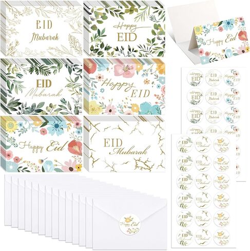 36 Pcs Ramadan Eid Mubarak Greeting Cards with Envelopes and Stickers Assorted Ramadan Cards for Islamic Muslim Decoration Party Supplies Favors Gifts in Saudi Arabia