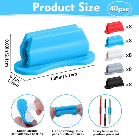 40 Packs Adhesive Pencil Holders for Desk Upgraded Pen Holder for Desk Silicone Flexible Adhesive Pen Marker Organizer Clipboard Classroom School Office Accessories Teacher Supplies in Kuwait