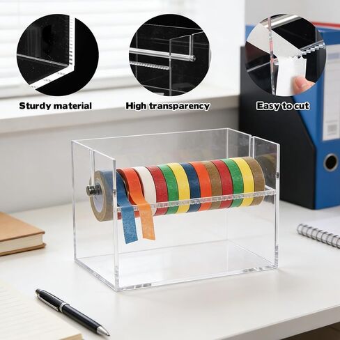 Rainmae Large Acrylic Masking Tape Dispenser Washi Tape Dispenser Washi Tape Organizer Sticker Roll Cutter Tape Storage Dispenser,Tape Cutter,Tape Roll Holder for Office Home School (Not Include Tape) in Saudi Arabia