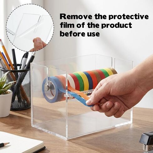 Rainmae Large Acrylic Masking Tape Dispenser Washi Tape Dispenser Washi Tape Organizer Sticker Roll Cutter Tape Storage Dispenser,Tape Cutter,Tape Roll Holder for Office Home School (Not Include Tape) in Saudi Arabia
