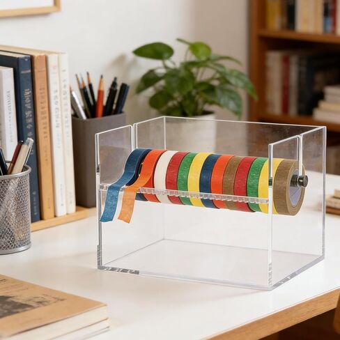 Rainmae Large Acrylic Masking Tape Dispenser Washi Tape Dispenser Washi Tape Organizer Sticker Roll Cutter Tape Storage Dispenser,Tape Cutter,Tape Roll Holder for Office Home School (Not Include Tape) in Saudi Arabia