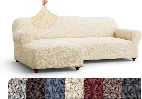 PAULATO BY GA.I.CO. Stretch Sectional Sofa Slipcover – 1-Piece L Shape Couch Cover – Machine Washable Bi-Elastic Furniture Protector – Dark Grey (Right-Facing Chaise) in Kuwait