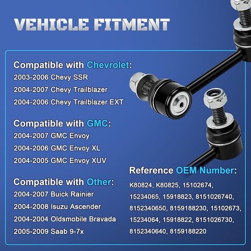 Front Stabilizer Sway Bar End Links Compatible with 2004 2005 2006 2007 Chevy Trailblazer EXT SSR GMC Envoy XL XUV Buick Rainier Isuzu Ascender Saab 9-7x Replaces K80824 K80825, Set of 2 in Saudi Arabia