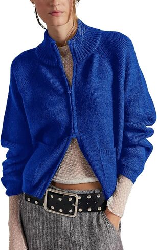 سترات Gnveub بسحاب للنساء بأكمام طويلة وسترات منسوجة مكتنزة وسترات مقصوصة ومعاطف خارجية مع جيوب in Kuwait