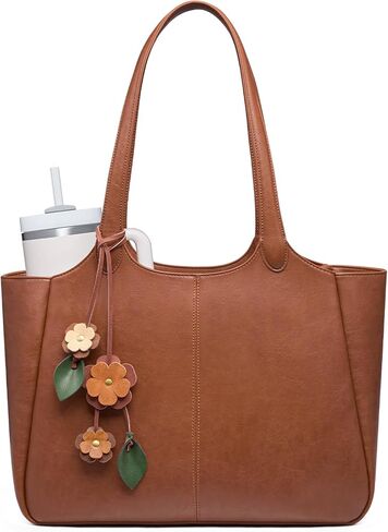 LOVEVOOK Tote Bag for Women,Vegan Leather Work Bag with 40oz Cup Holder,Nurse Teacher Shoulder Purse | Leak-resistant in Saudi Arabia