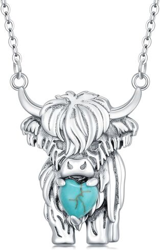 Highland Cow Necklace S925 Sterling Silver Turquoise Highland Cow Pendant Necklace Turquise Jewelry Necklace Gifts for Women Mom Wife Feriends in Kuwait