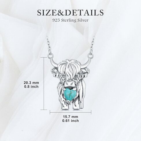 Highland Cow Necklace S925 Sterling Silver Turquoise Highland Cow Pendant Necklace Turquise Jewelry Necklace Gifts for Women Mom Wife Feriends in Kuwait