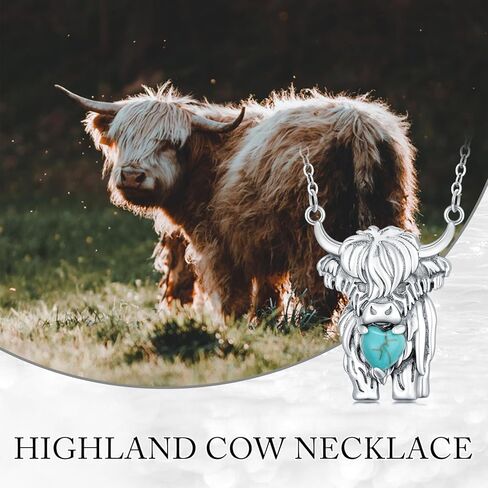 Highland Cow Necklace S925 Sterling Silver Turquoise Highland Cow Pendant Necklace Turquise Jewelry Necklace Gifts for Women Mom Wife Feriends in Kuwait