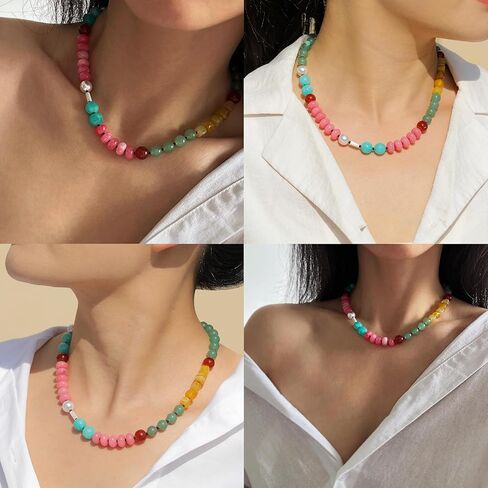 قلادات Wellike مطرزة للنساء من الحجر الطبيعي، قلادات خرز بوهو ملونة، مجوهرات صيفية عصرية مصنوعة يدويًا للشاطئ in Saudi Arabia