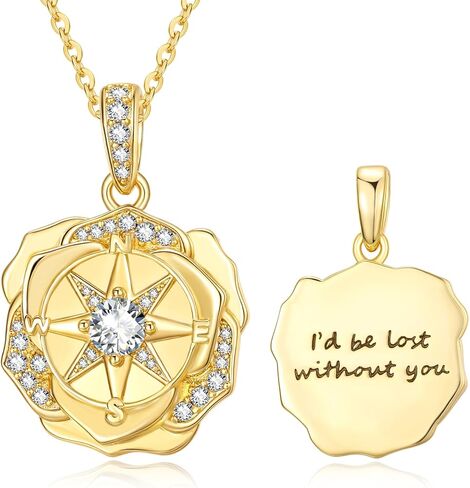 14K Gold Compass Necklace For Women I'd be lost without you Pendant Necklace Valentine‘s day Mother's day Gift For Women Wife Mom Her in Saudi Arabia
