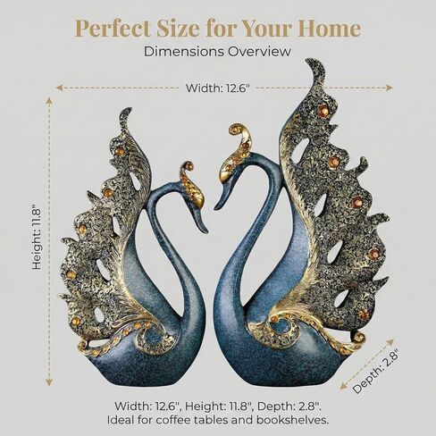 2pcs Swan Statues Couple's Home Decorations for Living Room Decor and Accessories, Sculptures Home Decor for Coffee Table, Book Shelf Decor Accents (Blue) in Kuwait