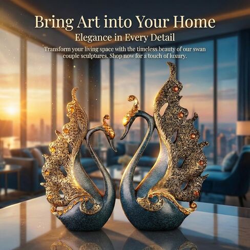 2pcs Swan Statues Couple's Home Decorations for Living Room Decor and Accessories, Sculptures Home Decor for Coffee Table, Book Shelf Decor Accents (Blue) in Kuwait