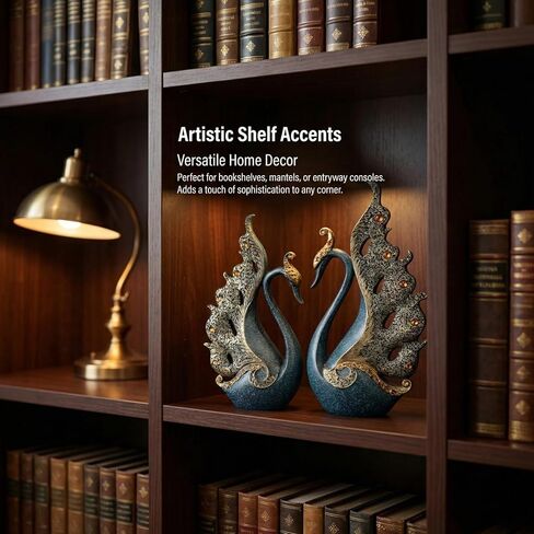 2pcs Swan Statues Couple's Home Decorations for Living Room Decor and Accessories, Sculptures Home Decor for Coffee Table, Book Shelf Decor Accents (Blue) in Kuwait