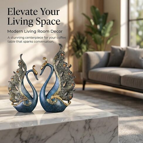 2pcs Swan Statues Couple's Home Decorations for Living Room Decor and Accessories, Sculptures Home Decor for Coffee Table, Book Shelf Decor Accents (Blue) in Kuwait