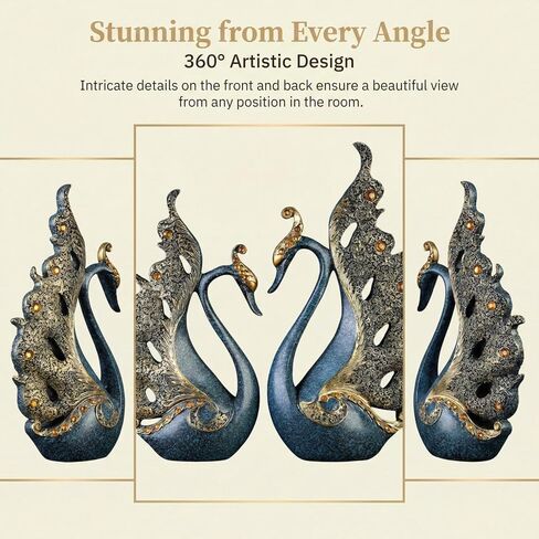 2pcs Swan Statues Couple's Home Decorations for Living Room Decor and Accessories, Sculptures Home Decor for Coffee Table, Book Shelf Decor Accents (Blue) in Kuwait