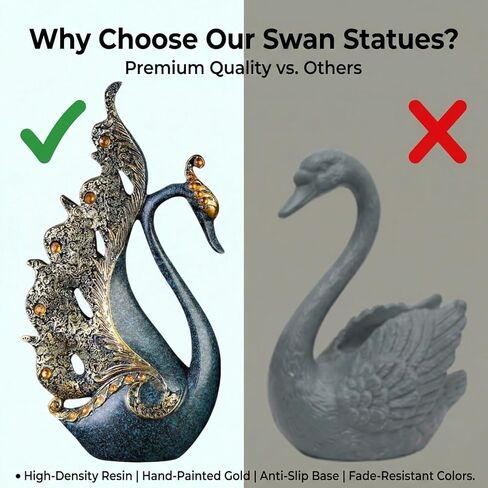 2pcs Swan Statues Couple's Home Decorations for Living Room Decor and Accessories, Sculptures Home Decor for Coffee Table, Book Shelf Decor Accents (Blue) in Kuwait