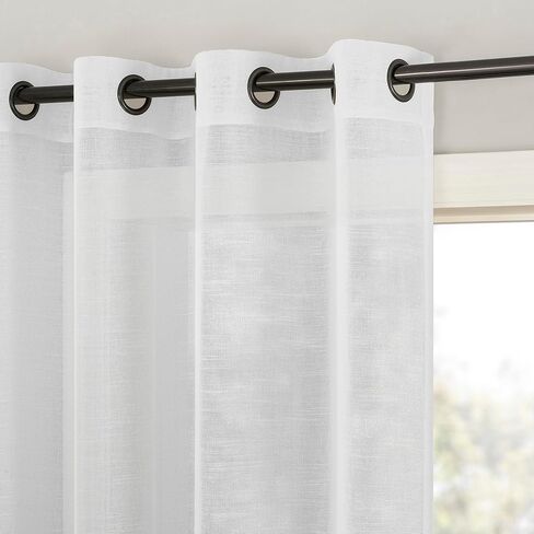Archaeo Slub Textured Linen Blend Grommet Top Curtain, 52" W x 63" L, White in Kuwait
