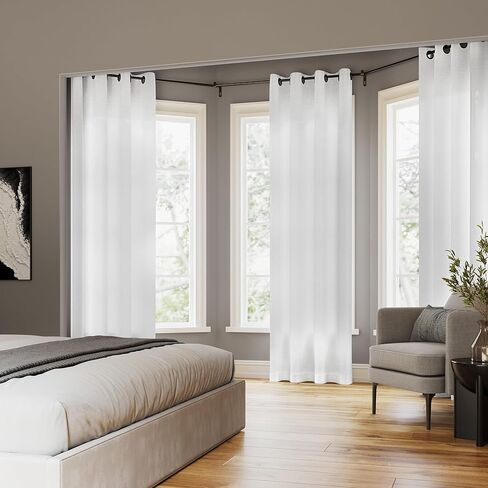 Archaeo Slub Textured Linen Blend Grommet Top Curtain, 52" W x 63" L, White in Kuwait