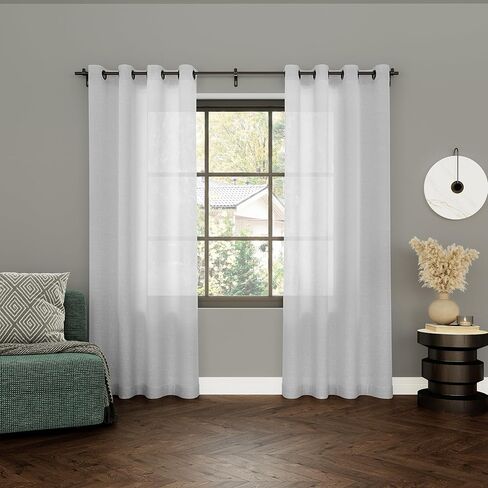 Archaeo Slub Textured Linen Blend Grommet Top Curtain, 52" W x 63" L, White in Kuwait