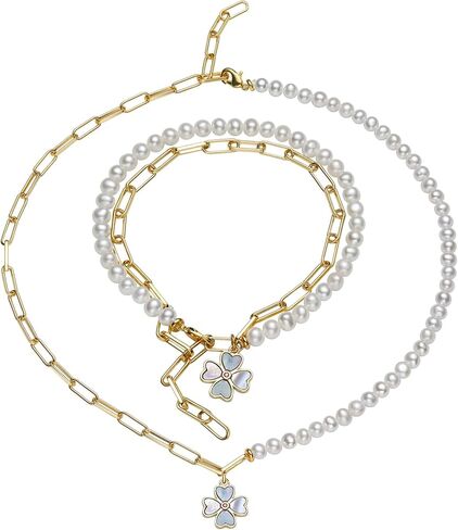 قلادة أو سوار Lucky Clover Leaf 2 في 1 من لؤلؤ المياه العذبة المزروعة (قطعة واحدة) in Kuwait