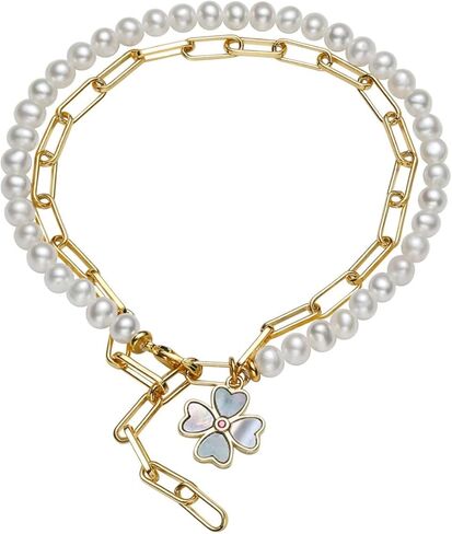 قلادة أو سوار Lucky Clover Leaf 2 في 1 من لؤلؤ المياه العذبة المزروعة (قطعة واحدة) in Kuwait