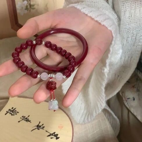 2PCS Crystal Bracelets for Women Vintage Lion Beaded Bracelet The Year of Your Life Little Vermilion Jingle Bracelet Red String Bracelet with Cinnabar for Protection,Feng Shui Bracelet in Kuwait