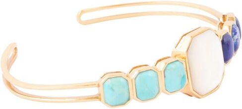 Barse Jewelry Dual Color Blue Lapis Turquoise and White Mother of Pearl Golden Cuff Bracelet in Kuwait