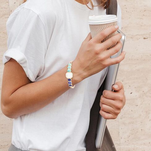 Barse Jewelry Dual Color Blue Lapis Turquoise and White Mother of Pearl Golden Cuff Bracelet in Kuwait