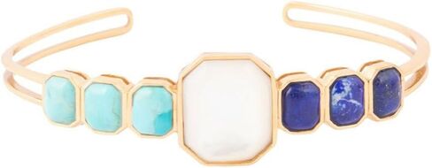 Barse Jewelry Dual Color Blue Lapis Turquoise and White Mother of Pearl Golden Cuff Bracelet in Kuwait