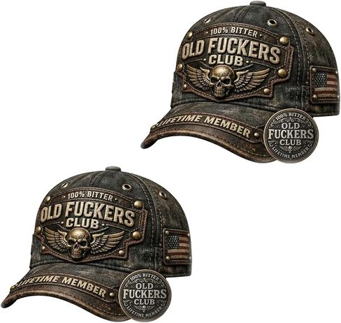 Old Fuckers Club Vintage Baseball Cap, Hand-Embroidered 100% Bitter Lifetime Member Hat, Adjustable Distressed Black Unisex in Saudi Arabia
