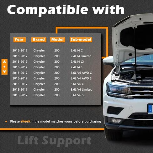 18.08 in 2Pcs Hood Lift Support Struts Gas Spring Shocks Rod Compatible with Chrysler 200 2015-2017 Replaces # 68105152AB 68105153AB (Note : 4 Door, Sedan) in Saudi Arabia