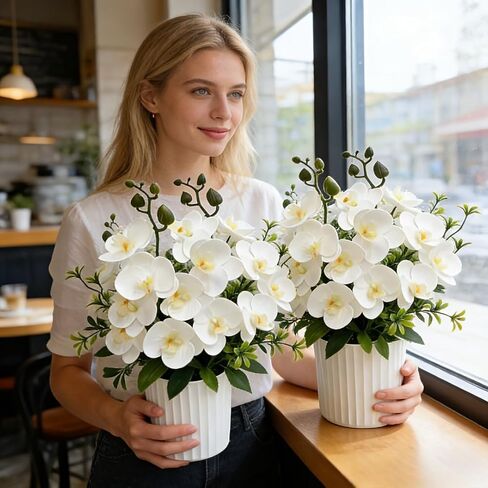 Artificial White Phalaenopsis Orchid Stem, Realistic Fake Flower for Vase or Pot, Home Wedding & Holiday Decor, Low Maintenance Silk Plant in Saudi Arabia