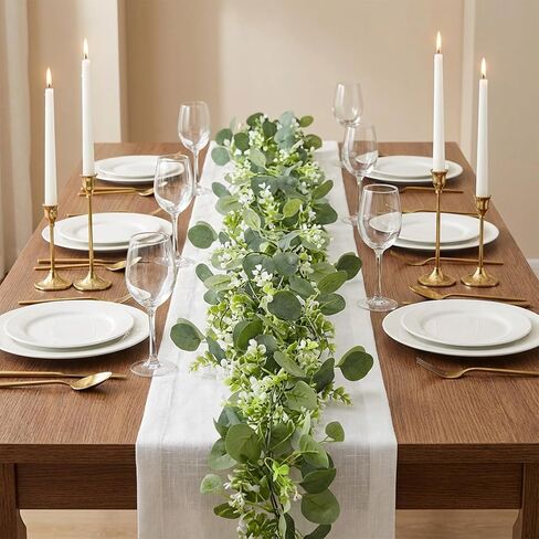 6 عبوات من أكاليل الأوكالبتوس الصناعية بطول 5.9 أقدام، إكليل زفاف صناعي مع زهور بيضاء وأوراق الأوكالبتوس الفضية الصناعية لطاولة المنزل وحفلات الزفاف وديكور داخلي وخارجي in Kuwait