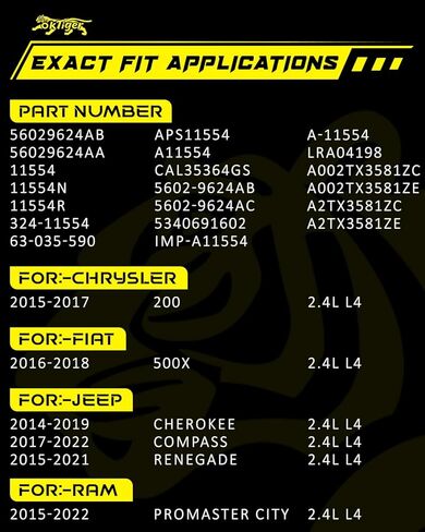 Oktiger 160A Upgraded Alternator for Jeep Cherokee 2014-2019 2.4L, Compass 2017-2022, Renegade 2015-2021, for Chrysler 200, L4 12V 160A Clockwise 6-Groove Decoupler Pulley, OE 56029624AB in Kuwait