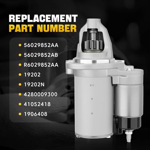 56029852AA New Starter Motor Compatible with Ram 1500 2015-2024, Jeep Wrangler 2012-2023, Dodge Charger 2017-2023, Challenger 2017, Chrysler 300 2017-2023 3.6L V6, Replace # 56029852AB, 19202 in Kuwait
