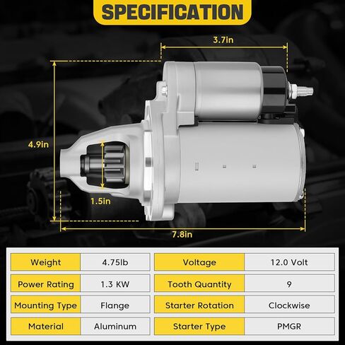 56029852AA New Starter Motor Compatible with Ram 1500 2015-2024, Jeep Wrangler 2012-2023, Dodge Charger 2017-2023, Challenger 2017, Chrysler 300 2017-2023 3.6L V6, Replace # 56029852AB, 19202 in Kuwait