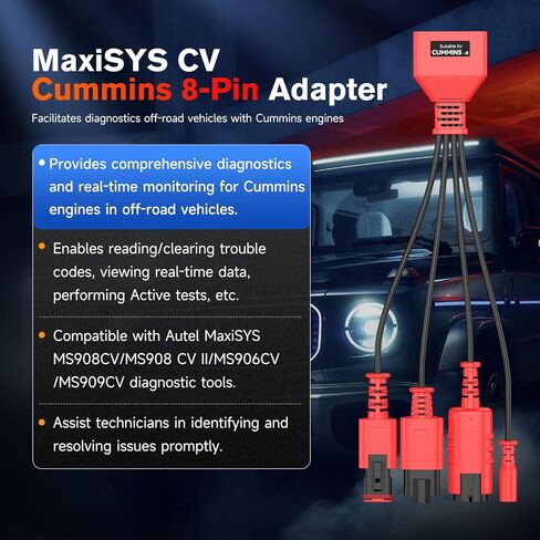Autel Original MaxiSYS CV Cummins 8Pin Adapter, 8-Pin Off-Highway Vehicle Cable Connector for Cummins Engines, Work with Heavy Duty Truck Scanner Semi Truck Tool MS909CV, MS908CV II, MS908CV, MS906CV in Saudi Arabia