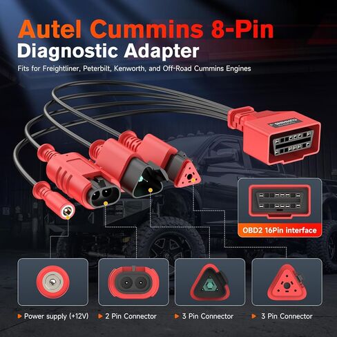 Autel Original MaxiSYS CV Cummins 8Pin Adapter, 8-Pin Off-Highway Vehicle Cable Connector for Cummins Engines, Work with Heavy Duty Truck Scanner Semi Truck Tool MS909CV, MS908CV II, MS908CV, MS906CV in Saudi Arabia