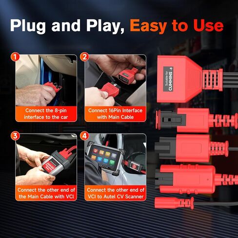 Autel Original MaxiSYS CV Cummins 8Pin Adapter, 8-Pin Off-Highway Vehicle Cable Connector for Cummins Engines, Work with Heavy Duty Truck Scanner Semi Truck Tool MS909CV, MS908CV II, MS908CV, MS906CV in Saudi Arabia