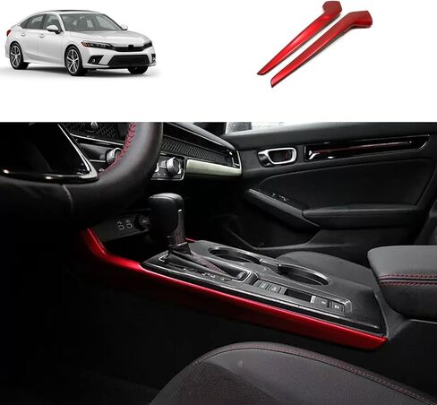 غطاء لوحة جانبية لناقل الحركة متوافق مع Honda Civic 11TH GEN 2026-2022 مقبض ناقل الحركة لوحة التحكم وحامل الأكواب غطاء إطاري ملحقات السيارة الداخلية ABS 2 قطعة (أحمر) in Kuwait