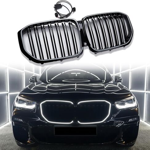 Replacement for 2019-2023 BMW G05 X5 Front Bumer Kidney Grille - Glossy Black Dual Grill with Integrated White LED Light Bar & Night Vision Port - BM1200315, 51137454887, 51138096590 in Kuwait