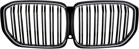 Replacement for 2019-2023 BMW G05 X5 Front Bumer Kidney Grille - Glossy Black Dual Grill with Integrated White LED Light Bar & Night Vision Port - BM1200315, 51137454887, 51138096590 in Kuwait