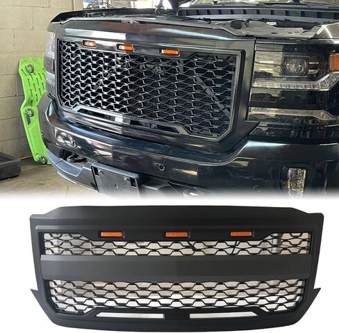 Grille, Compatible with 2016-2019 Chevrolet Silverado 1500 LD, Plastic Front Bumper Upper Grill Grid Replacement Guard, Gloss Black in Kuwait