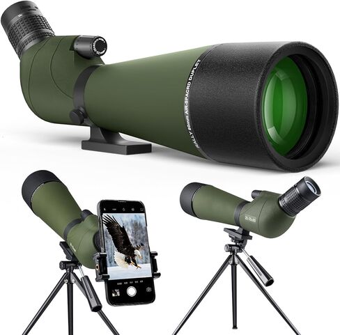20-60x80 Spotting Scope for Target Shooting Spotter Scope with Tripod Phone Adapter Carrying Bag BAK4 Monocular Telescope for Hunting Birdwatching Camping Black in Kuwait