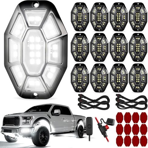 20 كبسولة 540 LED 9 جوانب مجموعة أضواء الصخور البيضاء النقية مع تسخير الأسلاك التبديل، 6500K 5050 SMD LED أضواء تحت التوهج، IP67 مقاوم للماء التوصيل والتشغيل أضواء الصخور للشاحنات بيك اب الطرق الوعرة ATV UTV SUV in Kuwait