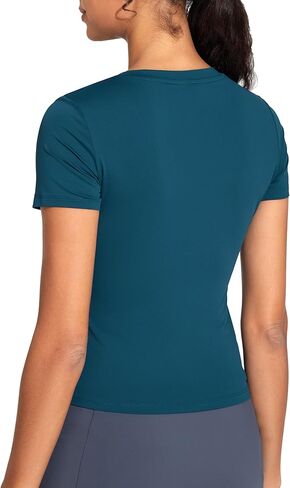Women's Slim Fit Workout T-Shirts V-Neck Crop Basic Short Sleeve Tee Tops in Saudi Arabia